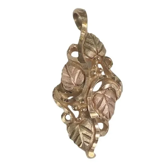 Black Hills Gold 10K Gold + Rose Gold Leaves Vine Pendant - Picture 2 of 4